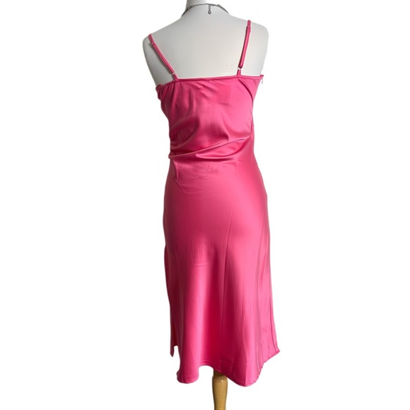 Hot Pink Satin Slip Midi Dress Spaghetti Strap Cocktail Party Formal Gown Sz S - Picture 7 of 12